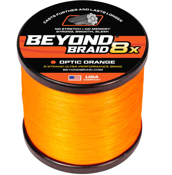 Beyond Braid braided fishing line in blue, 8lb test, 300 yards, suitable for saltwater and freshwater fishing.