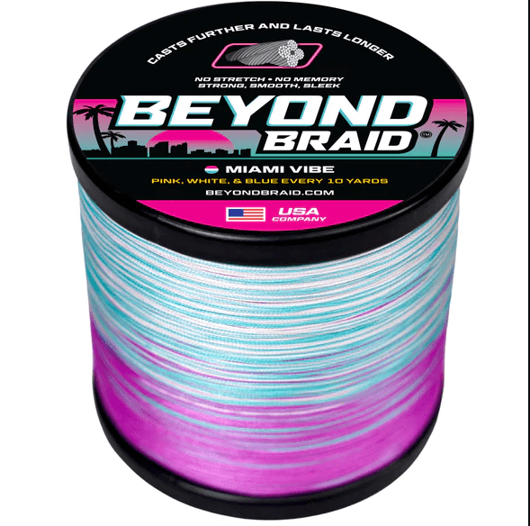 Beyond Braid braided fishing line in blue, 8lb test, 300 yards, suitable for saltwater and freshwater fishing.
