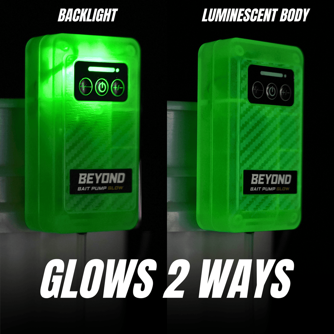 Beyond Braid Beyond Bait Pump Rechargeable Aerator with glow-in-the-dark bubbler for fishing or aquatic use.