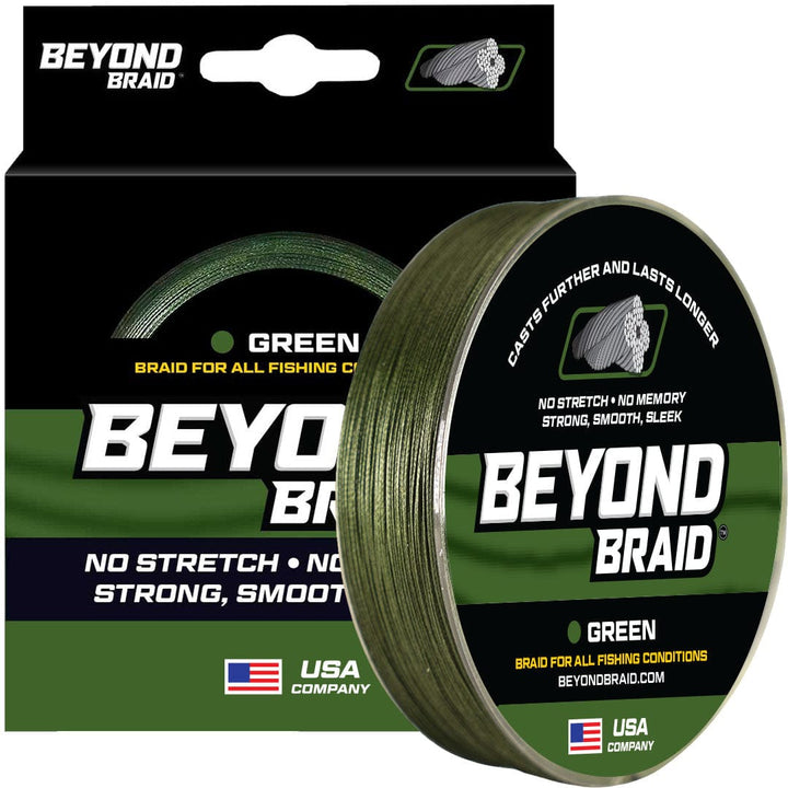 Green Beyond Braid All Purpose 4X Braid fishing line spool, 300 yards of durable, multi-purpose fishing line.