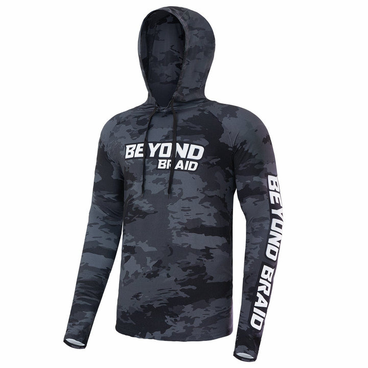 Beyond Braid long sleeve hooded performance fishing shirt, lightweight and moisture-wicking, designed for outdoor fishing activities.