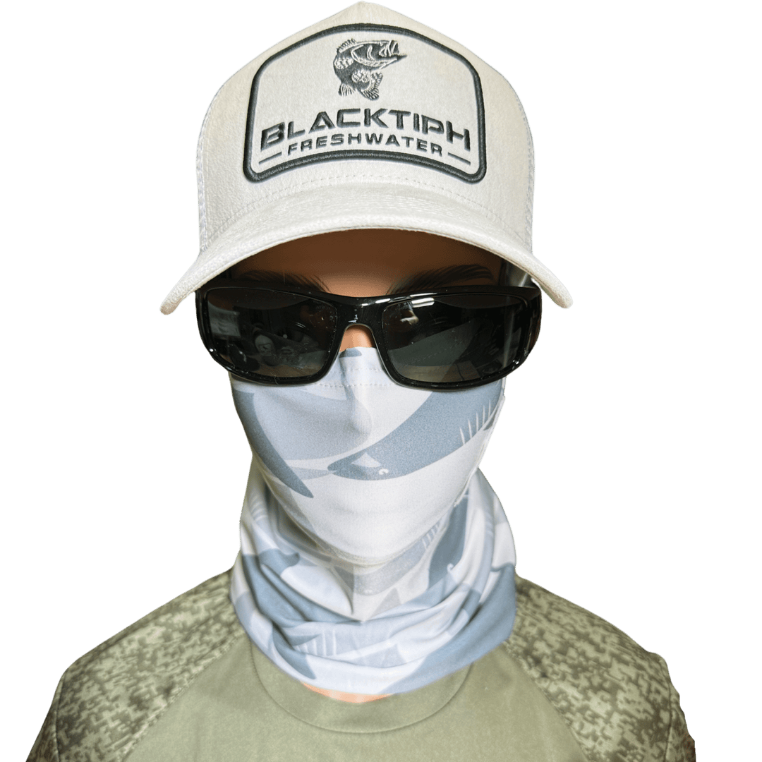 Gray BlacktipH performance face shield, lightweight apparel accessory designed for outdoor protection and comfort.