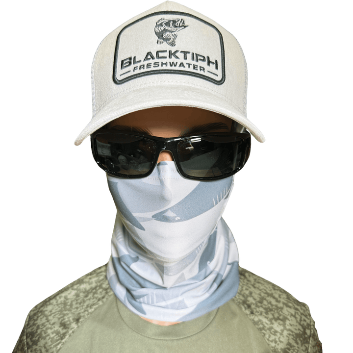 Gray BlacktipH performance face shield, lightweight apparel accessory designed for outdoor protection and comfort.