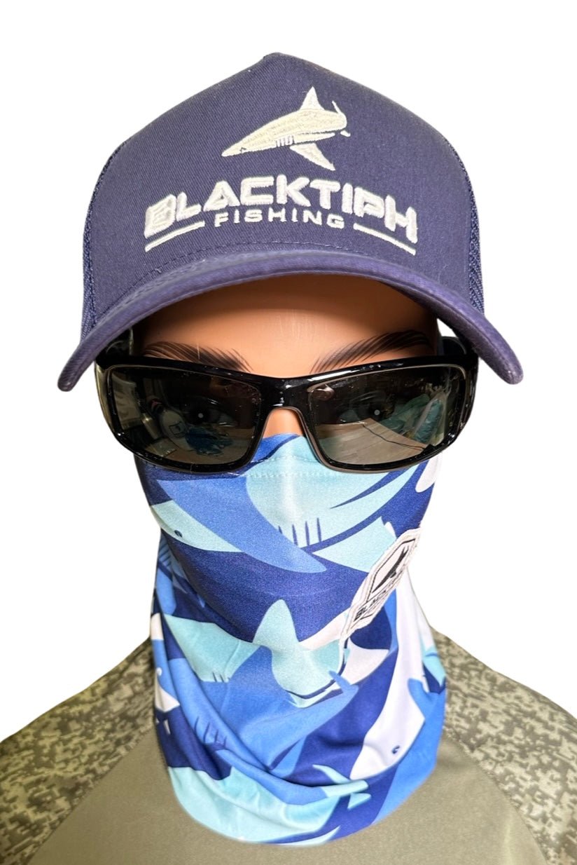 Light blue BlacktipH Performance Face Shield, lightweight apparel accessory for face protection and sports activities.