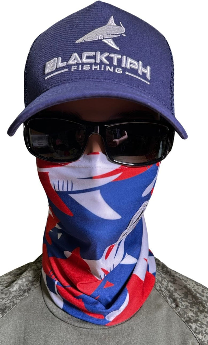 BlacktipH USA Performance Face Shield worn as apparel accessory, featuring breathable fabric and adjustable fit for outdoor activities.