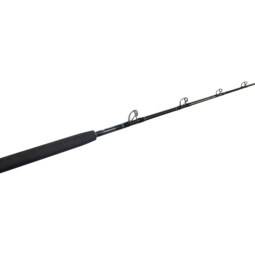 BlacktipH 30-50lb standup fishing rod with carbon fiber wrap, designed for heavy-duty saltwater fishing, featuring a sturdy build.
