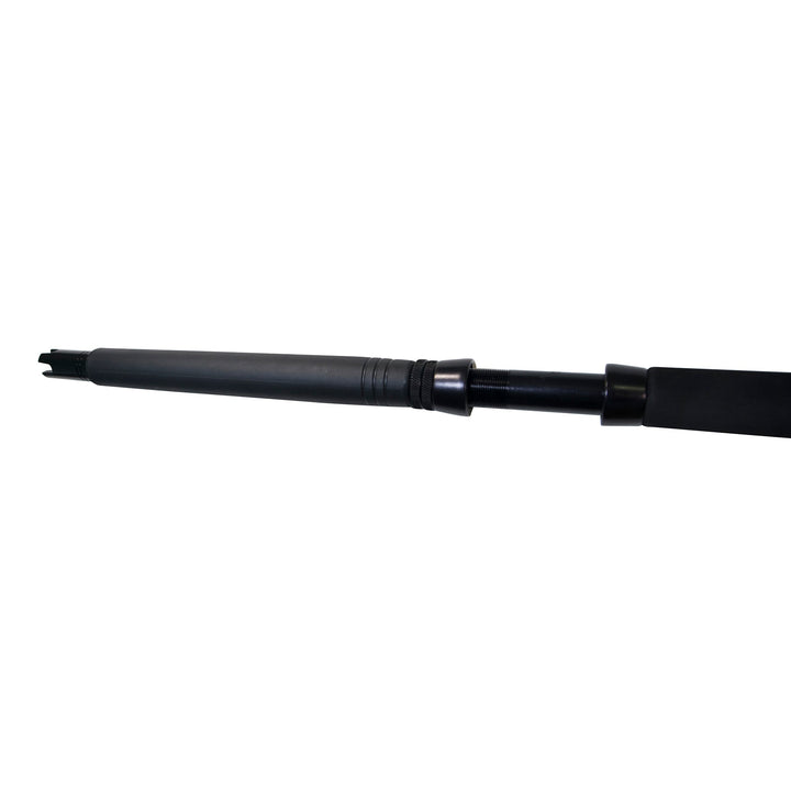 BlacktipH 30-50lb standup fishing rod with carbon fiber wrap, designed for saltwater fishing, featuring a sleek black finish and sturdy grip.