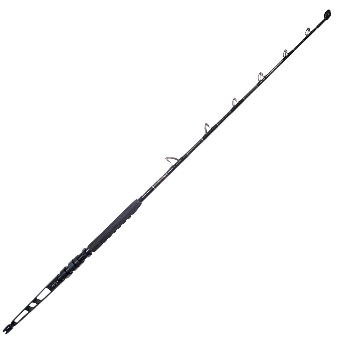 BlacktipH shark fishing rod with Winthrop Terminator butt and carbon fiber wrap, designed for heavy-duty shark fishing.