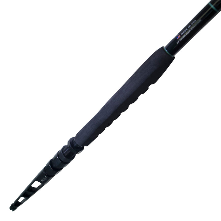 BlacktipH Shark fishing rod with Winthrop Terminator butt and carbon fiber wrap, designed for durable, high-performance fishing.