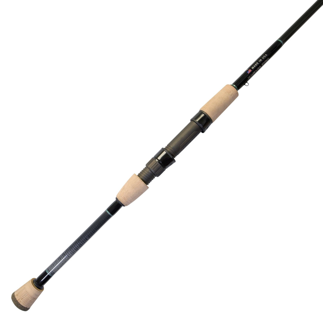 BlacktipH split-grip 6-12lb spinning fishing rod with graphite reel seat, showing the sleek handle and rod construction.