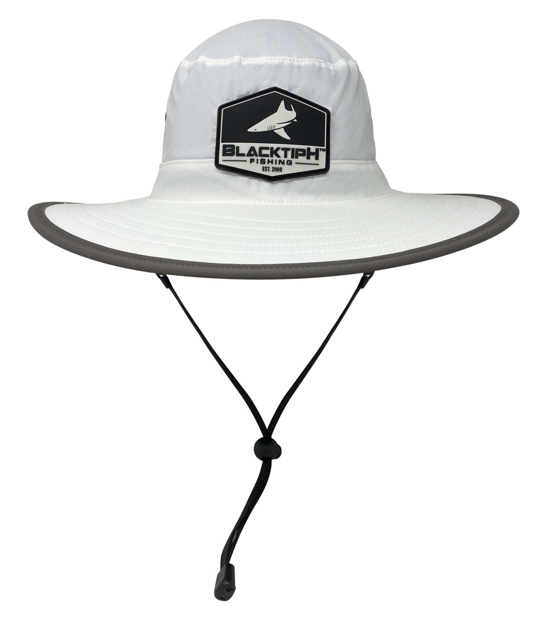 BlacktipH bucket fishing hat in black with wide brim, designed for sun protection and outdoor fishing activities.
