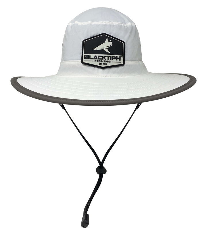 BlacktipH bucket fishing hat in black with wide brim, designed for sun protection and outdoor fishing activities.