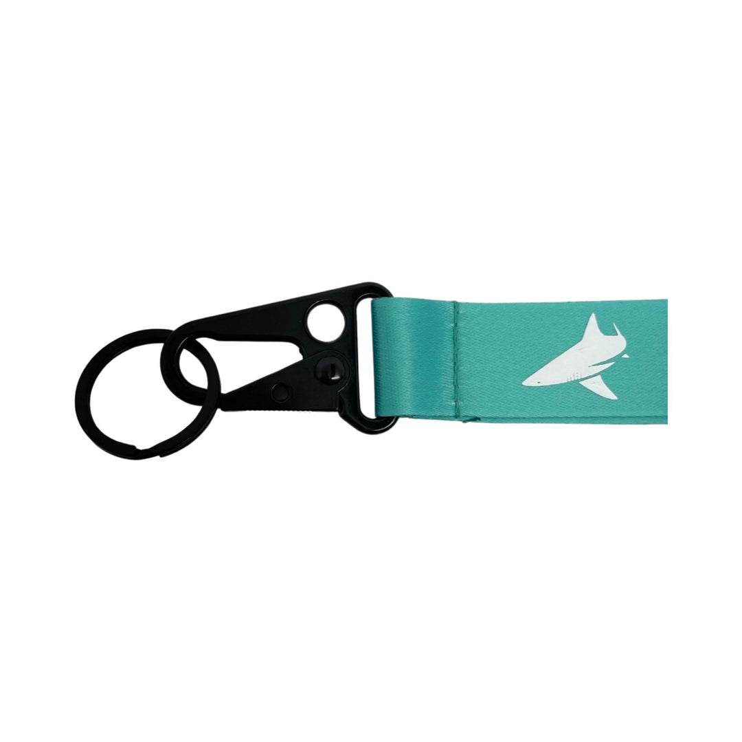 Aqua lanyard with crane clip from BlacktipH, featuring a vibrant blue design and durable attachment for keys or ID badges.