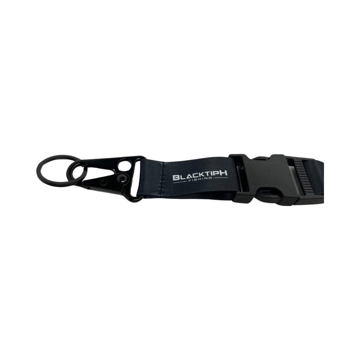 BlacktipH black lanyard with crane clip for holding ID badges or keys, featuring a sturdy design and adjustable strap.