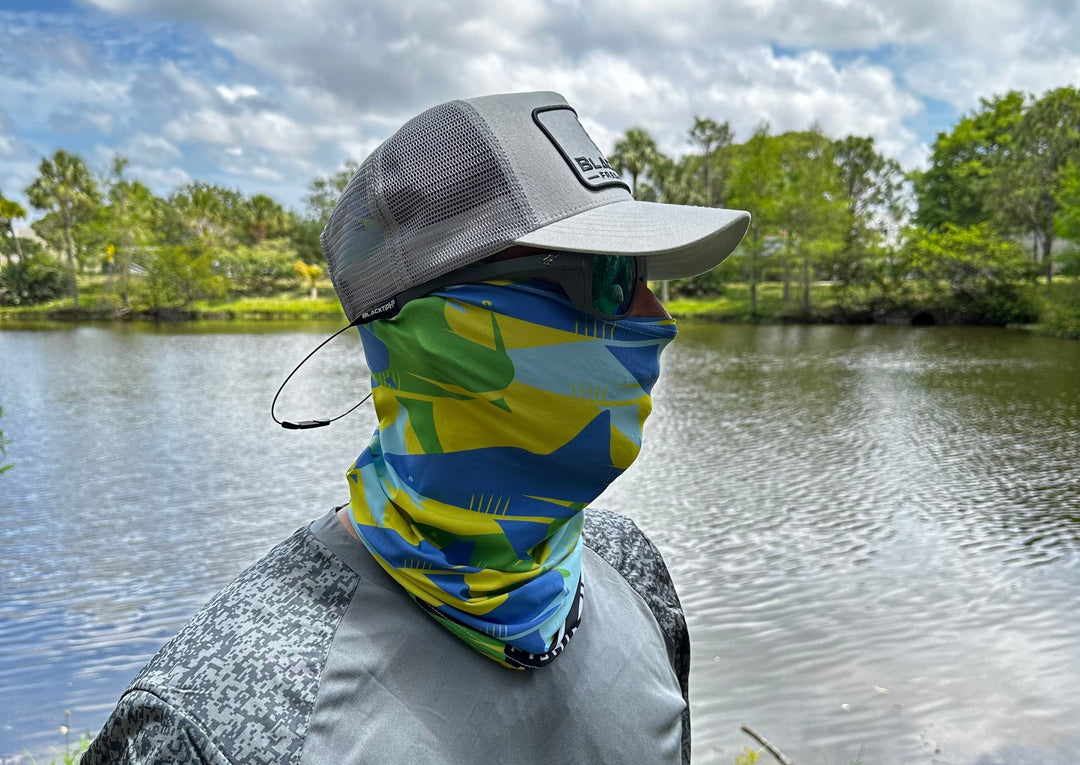 BlacktipH yellow-green performance face shield neck scarf, lightweight and breathable for outdoor activities and sun protection.