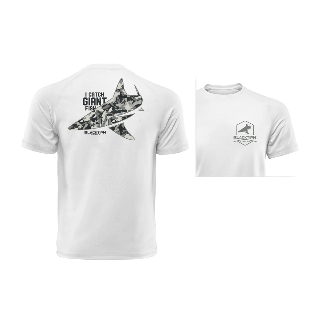 BlacktipH I Catch Giant Fish lifestyle cotton blend T-shirt featuring a fishing graphic and casual fit.