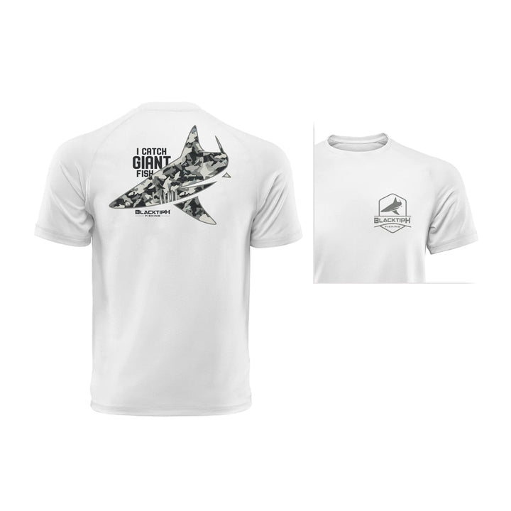 BlacktipH I Catch Giant Fish lifestyle cotton blend T-shirt featuring a fishing graphic and casual fit.