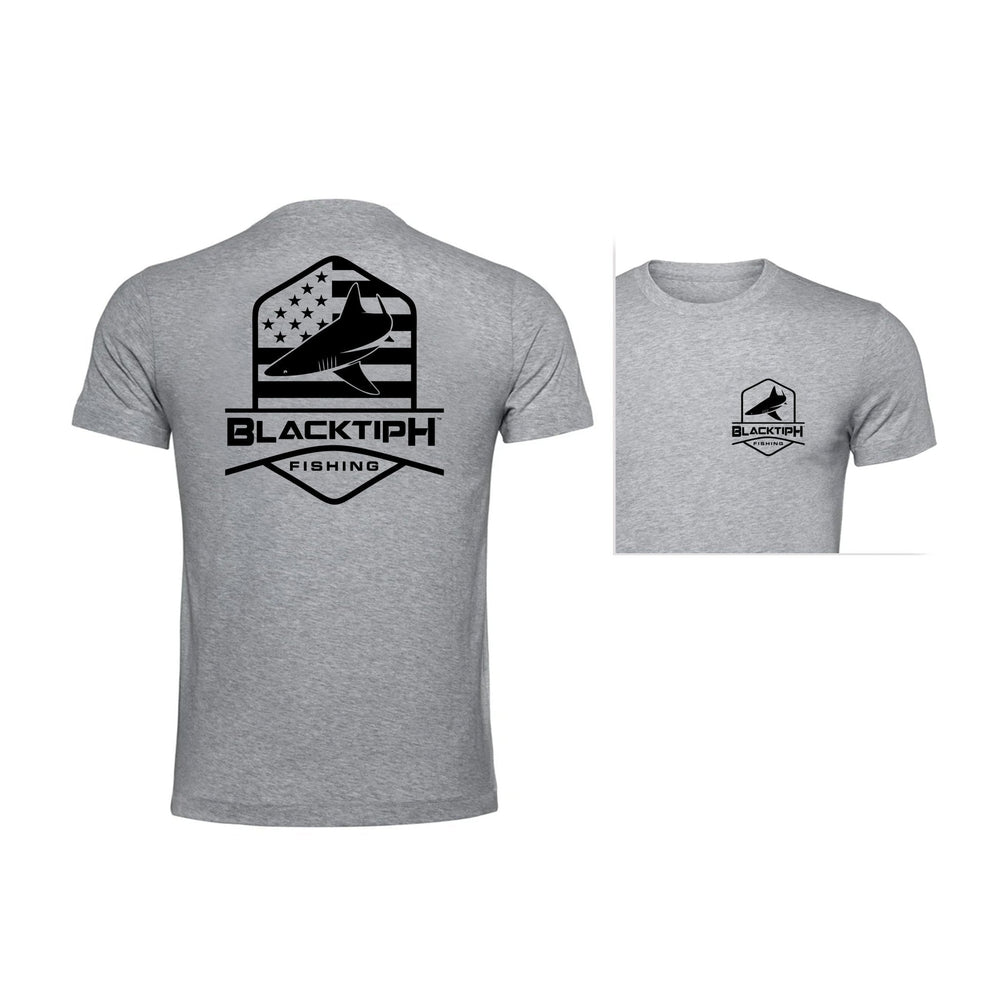 BlacktipH Stars, Stripes, & Shark cotton blend T-shirt featuring patriotic star and shark graphic on soft fabric.