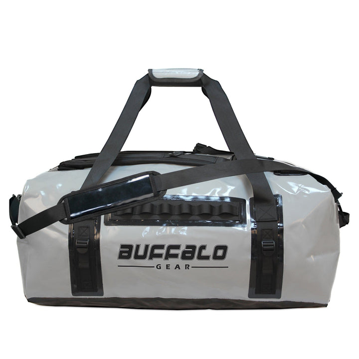 Orange Buffalo Gear 127QT duffel dry bag with waterproof zipper, durable outdoor duffle bag for waterproof storage and travel.