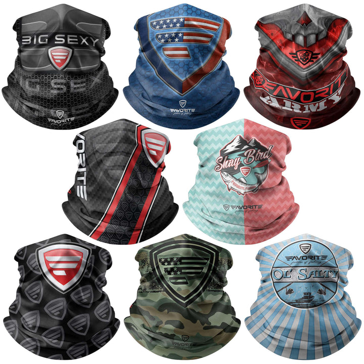 Favorite Fishing neck gaiter, versatile buff-style accessory in a colorful composite design, perfect for outdoor activities.