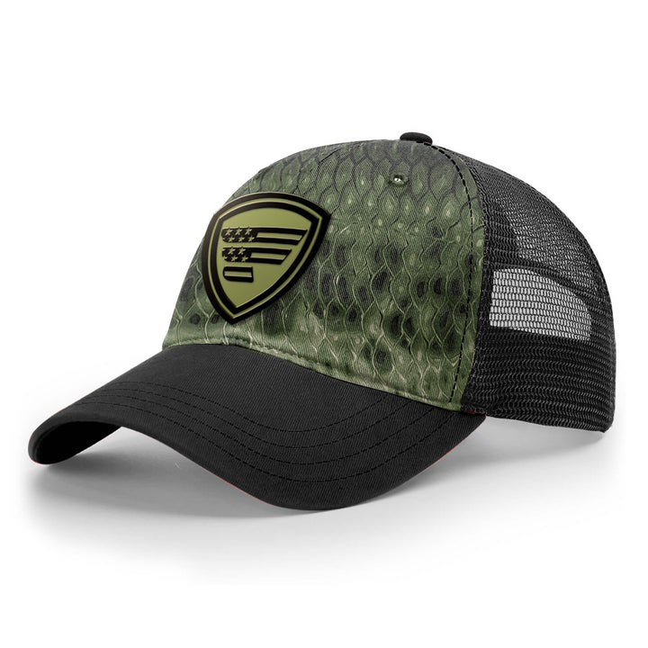 Favorite Fishing Jungle Defender Hat in black camo, lightweight hat with wide brim for sun protection and outdoor adventures.