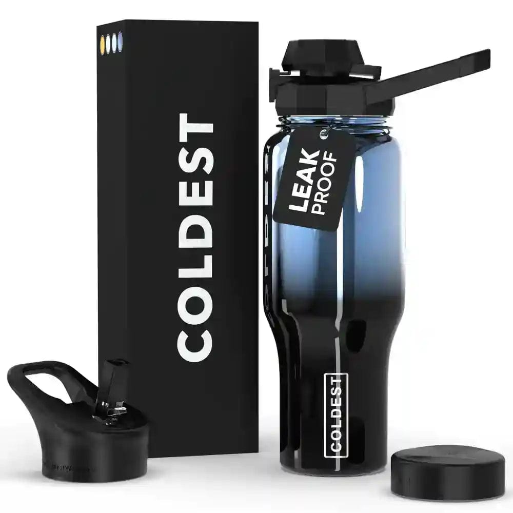 Coldest 36oz Universal water bottle with a black lid and clear body, designed for durable, everyday hydration.