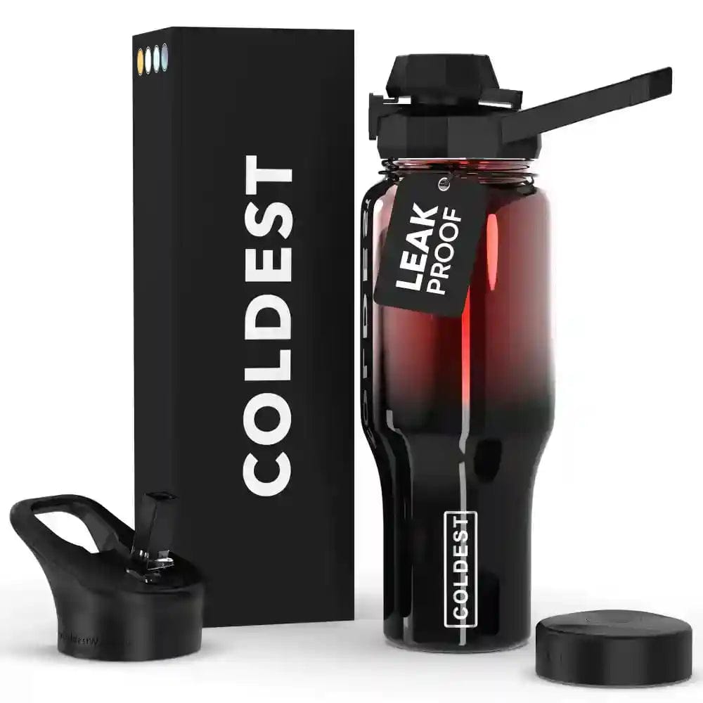 Coldest 36oz Universal water bottle with stainless steel construction and leak-proof lid, suitable for hot and cold beverages.