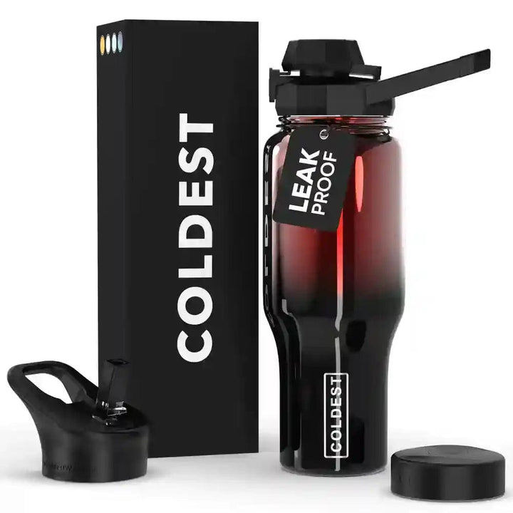 Coldest 36oz Universal water bottle with stainless steel construction and leak-proof lid, suitable for hot and cold beverages.