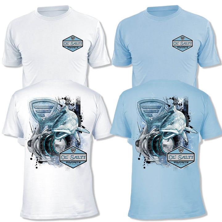 Favorite Fishing Ol' Salty Redfish T-Shirt, casual apparel featuring a redfish design on soft fabric, ideal for fishing enthusiasts.
