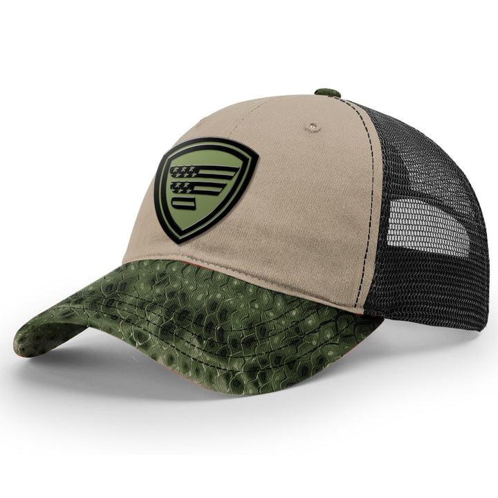 Favorite Fishing Jungle Defender Hat in tan and black camouflage, outdoor hat with wide brim for sun protection