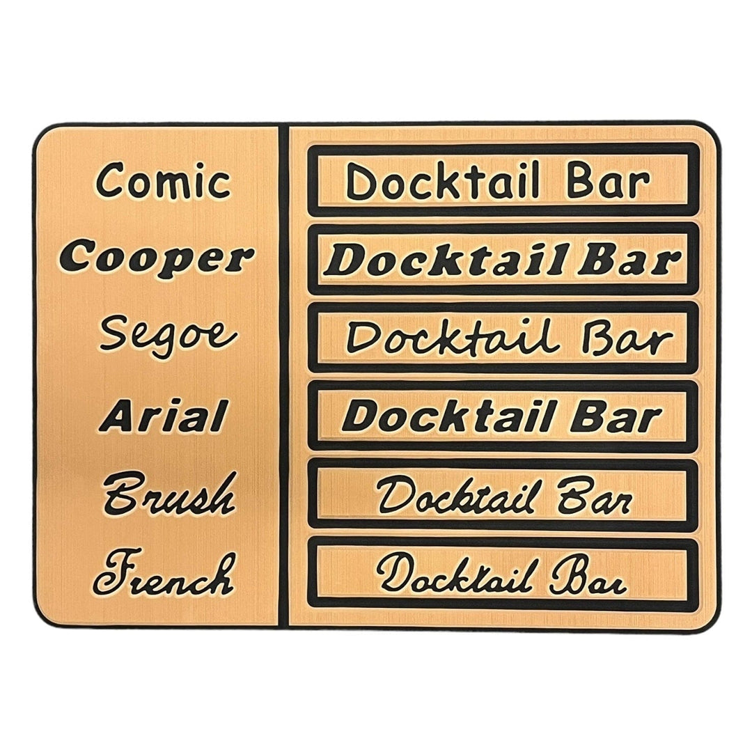 Custom boat name added to decking kit by Docktail Bar, showing personalized lettering and font options on boat surface.