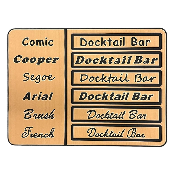 Custom boat name added to decking kit by Docktail Bar, showing personalized lettering and font options on boat surface.