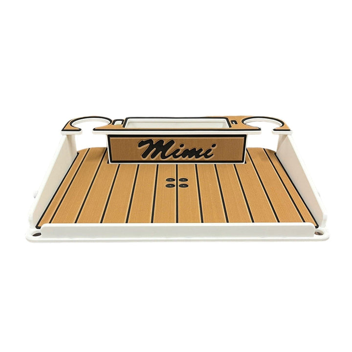 Custom boat name lettering added to decking kits, showcasing font and letter style options for boat personalization.