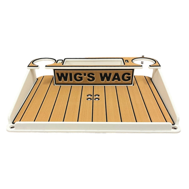 Custom boat name displayed on decking kit by Docktail Bar with chosen font and letter style for personalized marine decor.