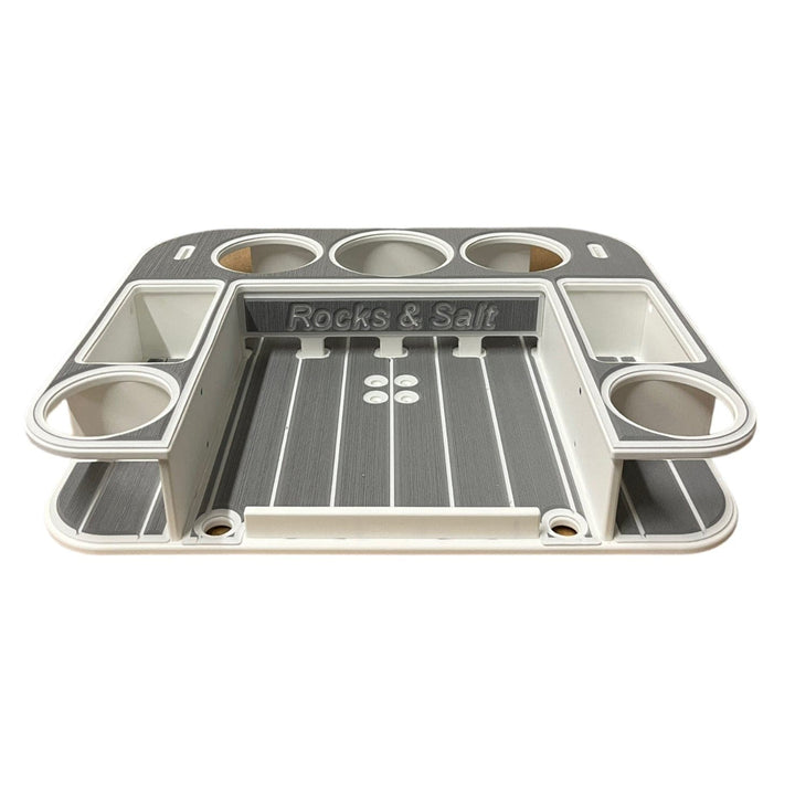 Custom boat name displayed on decking kit from Docktail Bar, showcasing font and letter style options for boat personalization.