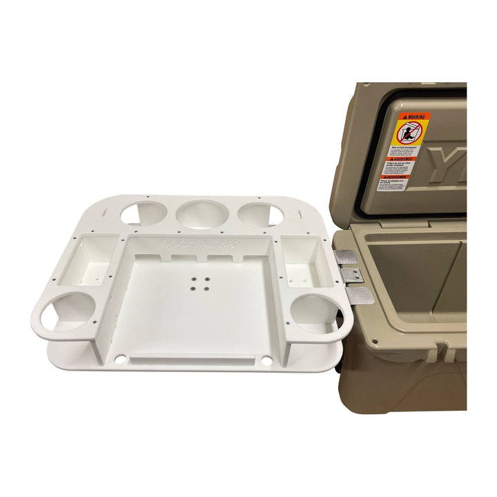 Docktail Bar Yeti Tundra Cooler cup holders and table system, featuring a sturdy cooler table with integrated drink holders.