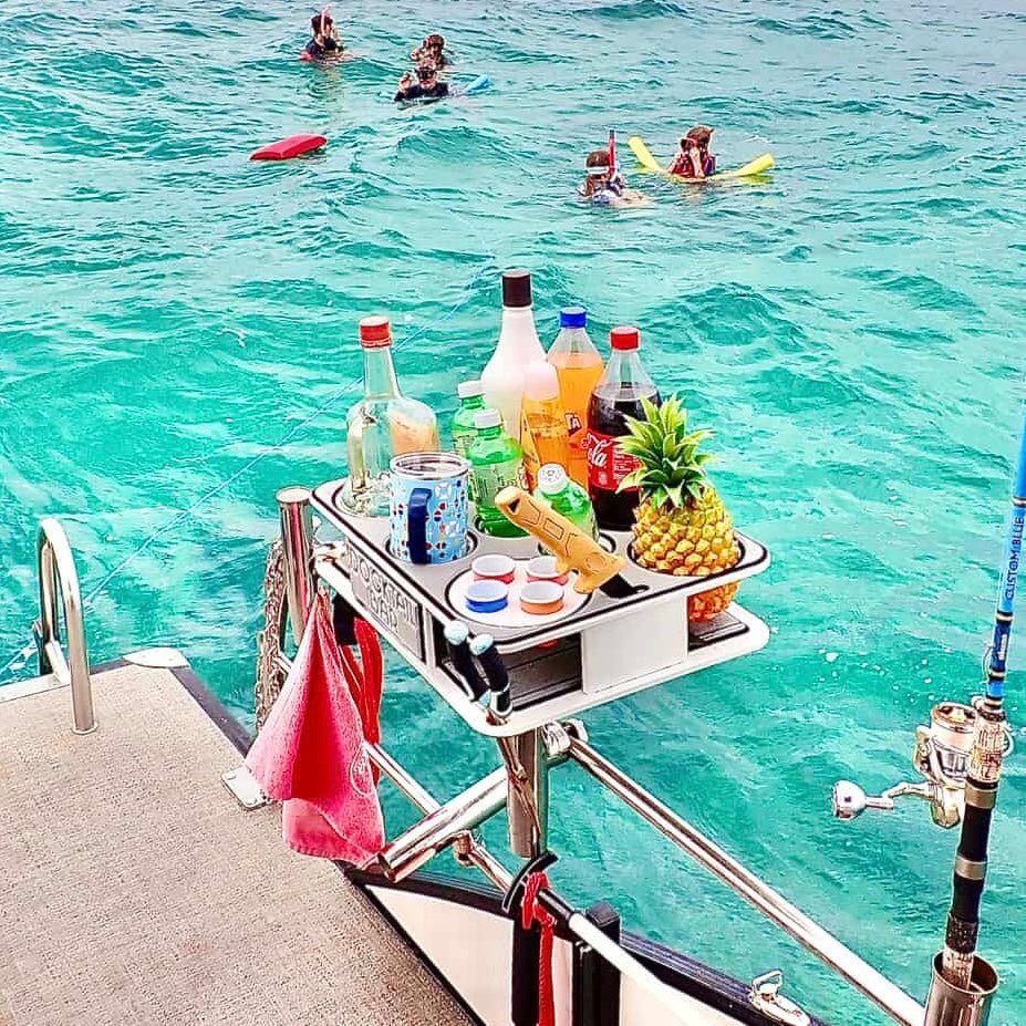 Docktail Boat Table Caddy with Adjustable Rod Holder Mount