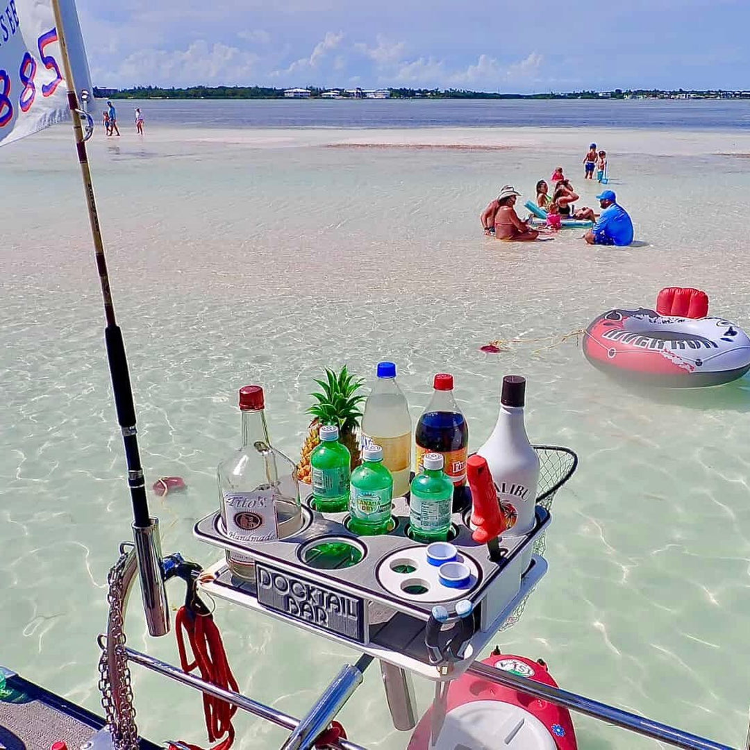 Docktail Boat Table Caddy with Adjustable Rod Holder Mount