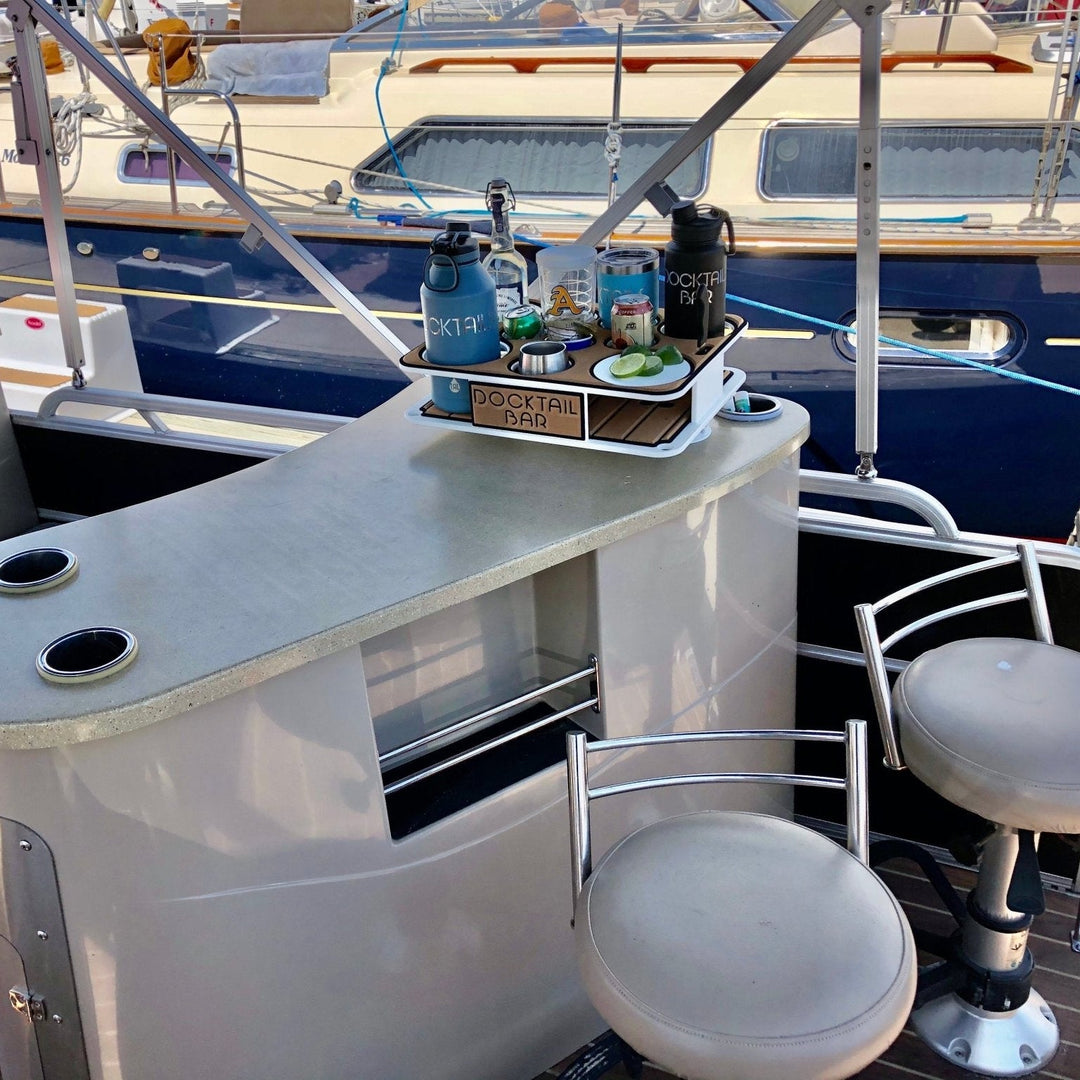 Docktail Boat Table Caddy with two SeaSucker vacuum mounts in your chosen color, designed for marine boat organization and convenience.