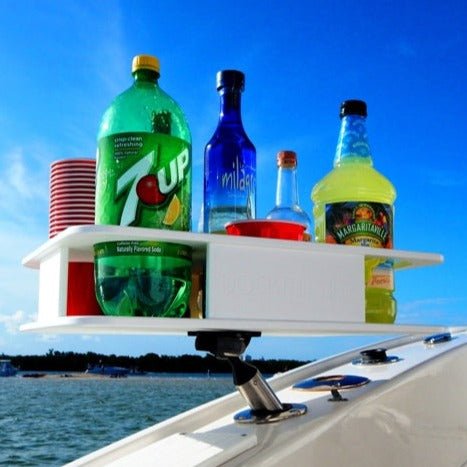 Docktail Boat Table Caddy with Adjustable Rod Holder Mount