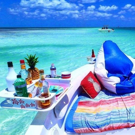 Docktail Butler Boat Table with Adjustable Rod Holder Mount