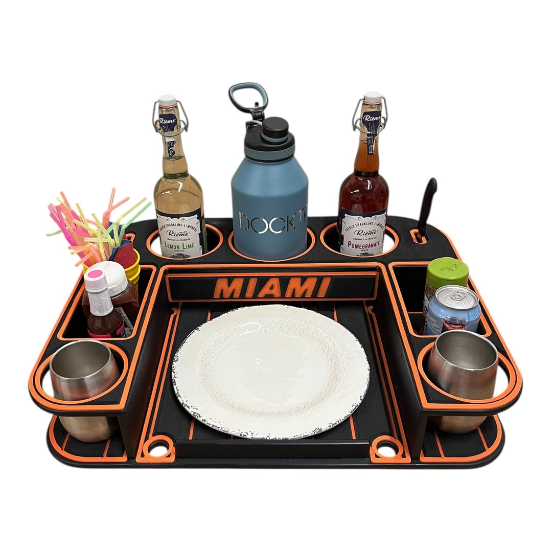 Docktail Butler Boat Table with Adjustable Rod Holder Mount