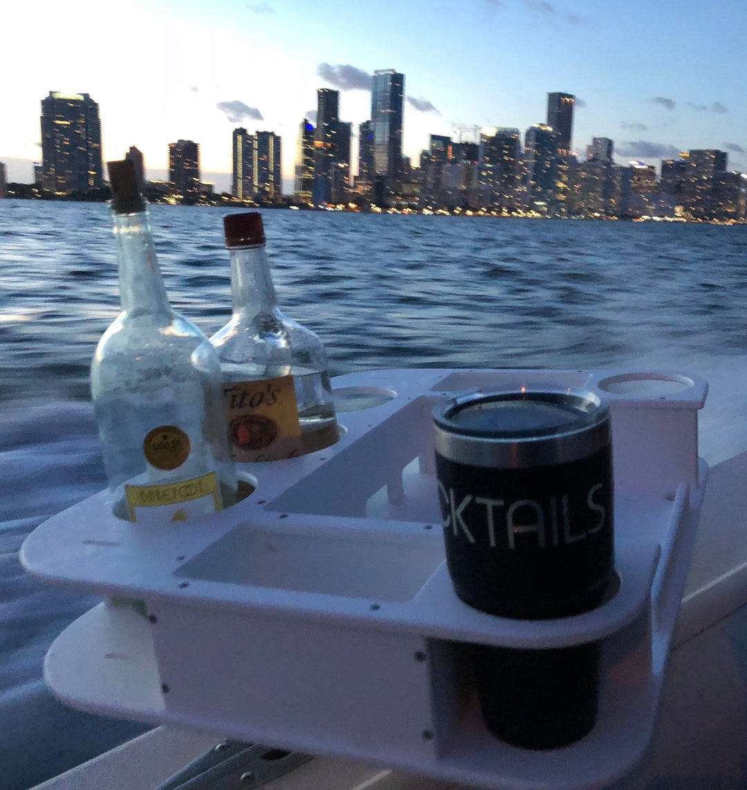 Docktail Butler Boat Table with Adjustable Rod Holder Mount