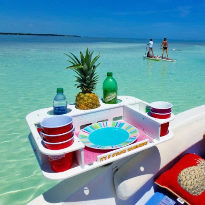 Docktail Butler Boat Table with Adjustable Rod Holder Mount