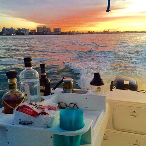 Docktail Butler Boat Table with Adjustable Rod Holder Mount