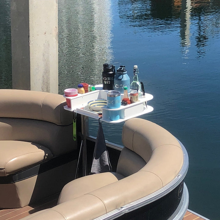 Docktail Butler Boat Table with Pontoon Boat Rail Mount