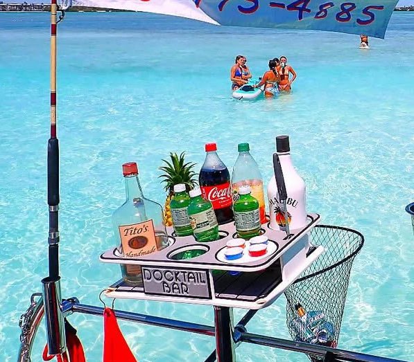 Docktail Butler Boat Table with Pontoon Boat Rail Mount