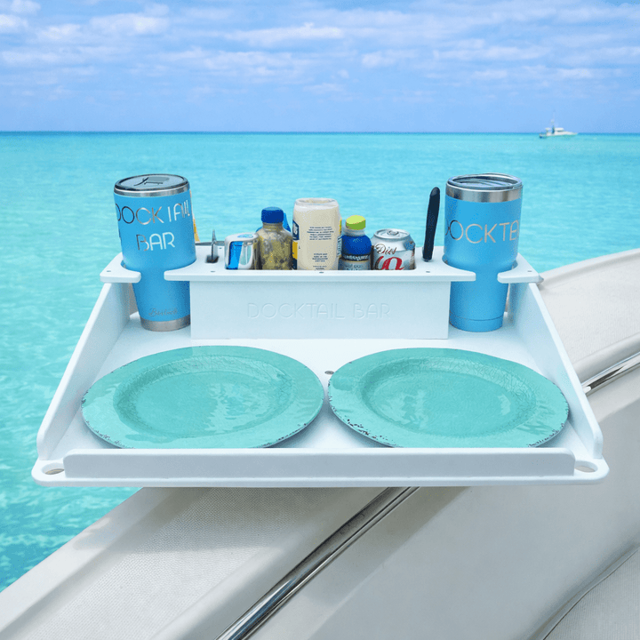 Docktail Utility Boat Table Accessory with Adjustable Rod Holder Mount