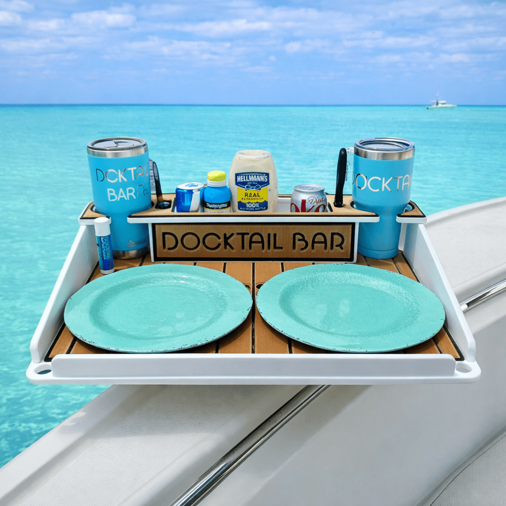 Docktail Utility Boat Table Accessory with Adjustable Rod Holder Mount
