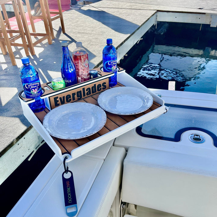 Docktail Utility Boat Table Accessory with Adjustable Rod Holder Mount